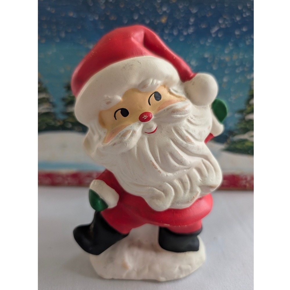 Vintage Santa Figurine Red Winking Ceramic Christmas 5"